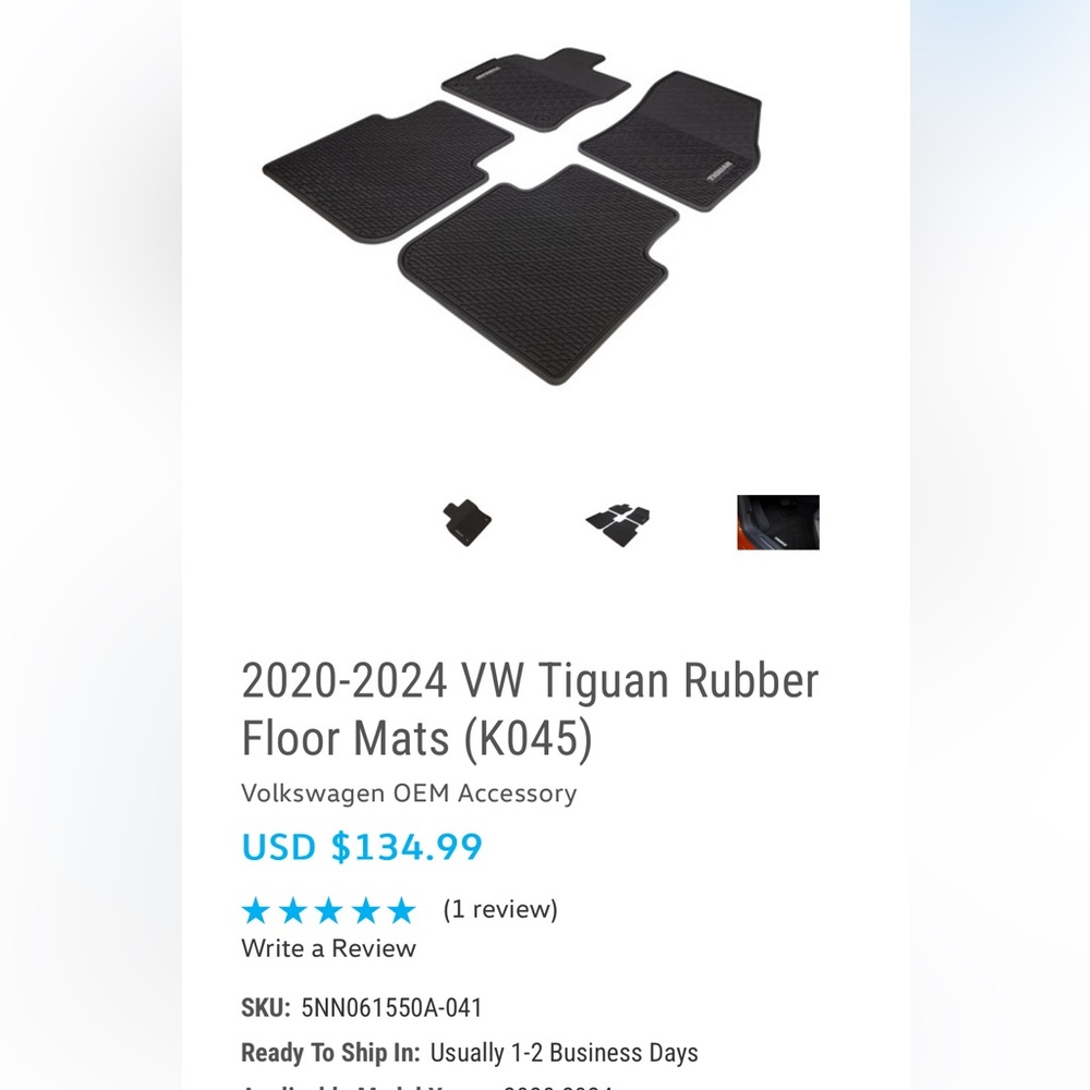 Tiguan car mats 5 seater